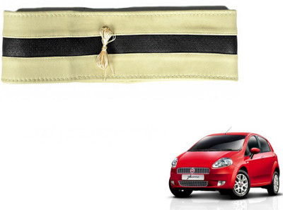 MOCKHE Hand Stiched Steering Cover For Fiat Punto(Beige, Black, Leatherite)