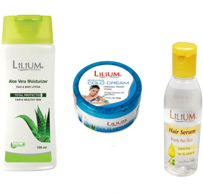 

Lilium Herbal Face & Body Lotion With Cold Cream With Hair Serum(Set of 3)
