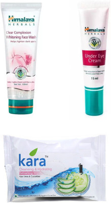 

Himalaya Clear Complexion Whitening Face Wash, under eye cream, kara cleansing and hydrating wipes(Set of 3)