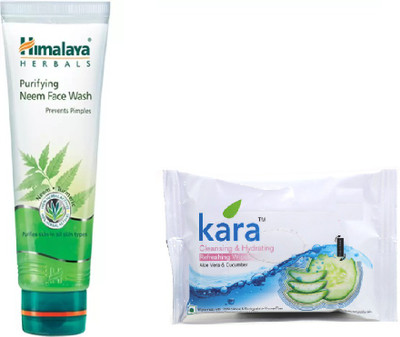 

Himalaya purifying neem face wash, kara cleansing and hydrating refreshing wipes(Set of 2)