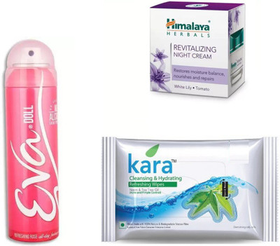 

Himalaya revitalizing night cream, deo, kara skin care wipes(Set of 3)