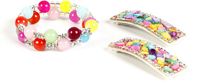 

Sringhar Multi color tic tac clips with multi color bracelet for your baby girls(Set of 2)