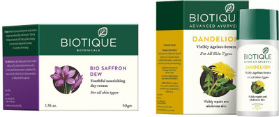 

BIOTIQUE BIO Bio Dandelion Ageless Lightening Serum, Bio Saffron Dew Youthful Nourishing Day Cream(Set of 2)