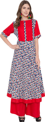 METRO-FASHION Women Chevron/Zig Zag A-line Kurta(Red)