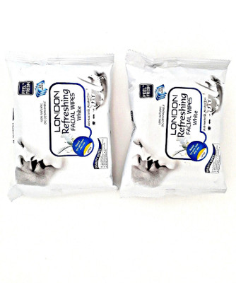 

LONDON Refreshing FACIAL WIPES [ PACK OF 2 WHITE ] 25 WIPES PER PACK 100% NATURAL, HYGENIC & REFRESHING PACK OF(Pack of 50)