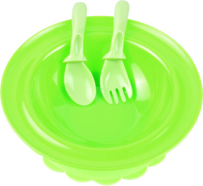 

UNTOLD baby feeding bowl with suction base with fork set - Polypropylene(Green)
