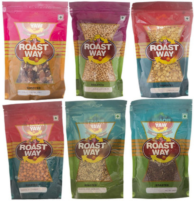 

Roast Way Foods Dry Fruit Trail Mix & Flax Seed & Jwar Masala & Malai Jor Garam & Masala Chana & Moong Jor Garam Roasted Namkeen Combo(1200)