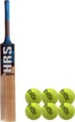 

HRS Basics Cricket Set - Jumbo Kashmir Willow Cricket Bat (Short Handle) And Pack Of 6 Supershot Cricket Tennis Ball Cricket Kit