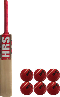 HRS Basics Cricket Set - Gold Kashmir Willow Cricket Bat (Size 5) And Pack Of 6 Maruti Spin Pressureless Cricket Ball Cricket Kit