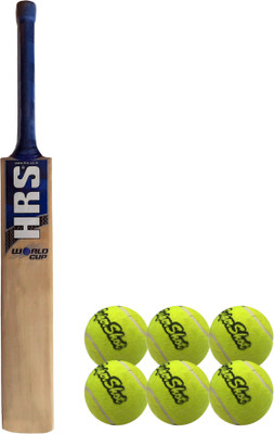 

HRS Basics Cricket Set - World Cup Kashmir Willow Cricket Bat (Size 5) And Pack Of 6 Supershot Cricket Tennis Ball Cricket Kit