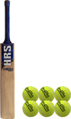 

HRS Basics Cricket Set - World Cup Kashmir Willow Cricket Bat (Short handle) And Pack Of 6 Supershot Cricket Tennis Ball Cricket Kit