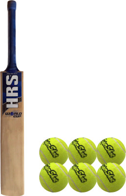 

HRS Basics Cricket Set - World Cup Kashmir Willow Cricket Bat (Size 4) And Pack Of 6 Supershot Cricket Tennis Ball Cricket Kit