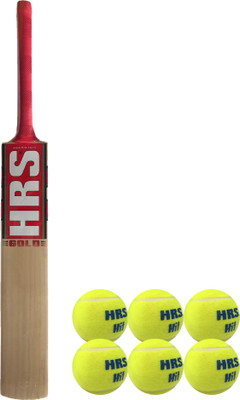 

HRS Basics Cricket Set - Gold Kashmir Willow Cricket Bat (Short handle) And Pack Of 6 Hit Cricket Tennis Ball Cricket Kit