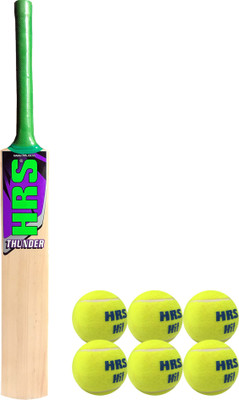 

HRS Basics Cricket Set - Thunder Kashmir Willow Cricket Bat (Short Handle) And Pack Of 6 Hit Cricket Tennis Ball Cricket Kit
