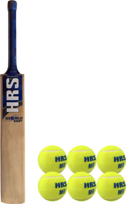 

HRS Basics Cricket Set - World Cup Kashmir Willow Cricket Bat (Size 6) And Pack Of 6 Hit Cricket Tennis Ball Cricket Kit