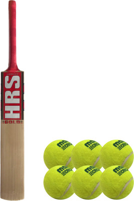 

HRS Basics Cricket Set - Gold Kashmir Willow Cricket Bat (Size 4) And Pack Of 6 Maruti Cricket Tennis Ball Cricket Kit