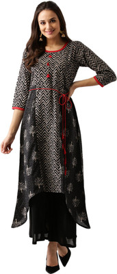 

Libas Women's Floral Print A-line Kurta(Black