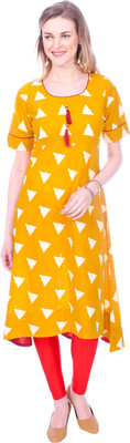 Mystika Women Printed A-line Kurta(White, Yellow)