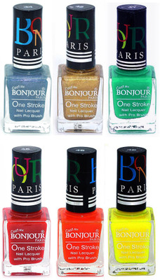 

Bonjour Paris Candy Color Long Lasting Nail paint For Teen Girls Women Nail Polish set A 350 Sky Blue-Golden-Green-Red-Neon Orange-Yellow(Pack of 6)