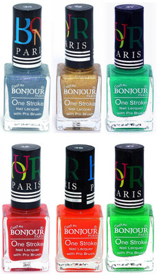 

Bonjour Paris Candy Color Long Lasting Nail paint For Teen Girls Women Nail Polish set A 349 Sky Blue-Golden-Green-Red-Neon Orange-Neon Green(Pack of 6)
