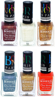 

Bonjour Paris Candy Color Long Lasting Nail paint For Teen Girls Women Nail Polish set A 339 Coffee-White-Golden-Sky Blue-Golden-Neon Orange(Pack of 6)