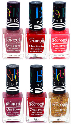 

Bonjour Paris Candy Color Long Lasting Nail paint For Teen Girls Women Nail Polish set A 113 Mauve-Red-Pink-Mauve-Red-Golden(Pack of 6)
