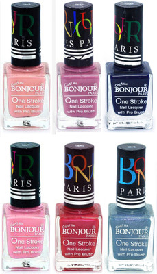 

Bonjour Paris Candy Color Long Lasting Nail paint For Teen Girls Women Nail Polish set A 300 Nude-Light Purple-Blue-Babby Pink-Maroon-Sky Blue(Pack of 6)