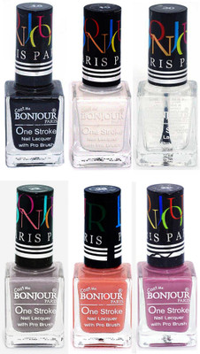 

Bonjour Paris Candy Color Long Lasting Nail paint For Teen Girls Women Nail Polish set A 233 Black-White-Top coat-Light Gray-Nude-Light Purple(Pack of 6)