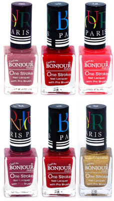 

Bonjour Paris Candy Color Long Lasting Nail paint For Teen Girls Women Nail Polish set A 115 Mauve-Red-Pink-Mauve-Red-Golden(Pack of 6)
