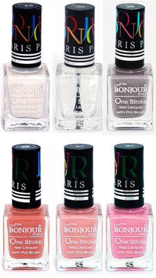 

Bonjour Paris Candy Color Long Lasting Nail paint For Teen Girls Women Nail Polish set A 249 White-Top coat-Light Gray-Nude-Nude-Babby Pink(Pack of 6)