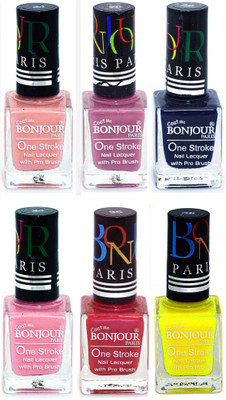 

Bonjour Paris Candy Color Long Lasting Nail paint For Teen Girls Women Nail Polish set A 306 Nude-Light Purple-Blue-Babby Pink-Maroon-Yellow(Pack of 6)