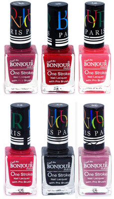 

Bonjour Paris Candy Color Long Lasting Nail paint For Teen Girls Women Nail Polish set A 167 Mauve-Red-Light Pink-Pink-Black-Light Purple(Pack of 6)
