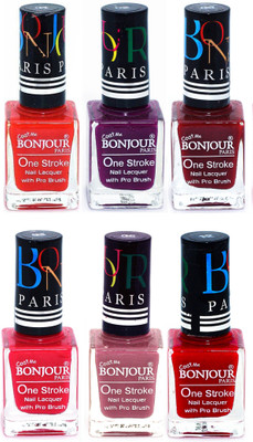 

Bonjour Paris Candy Color Long Lasting Nail paint For Teen Girls Women Nail Polish set A 01 Red-Plum-Dark Red-Pink-Mauve-Red(Pack of 6)