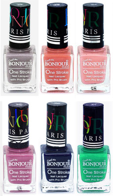 

Bonjour Paris Candy Color Long Lasting Nail paint For Teen Girls Women Nail Polish set A 281 Light Gray-Nude-Nude-Light Purple-Blue-Green(Pack of 6)