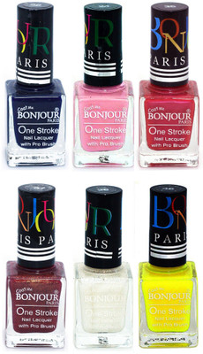 

Bonjour Paris Candy Color Long Lasting Nail paint For Teen Girls Women Nail Polish set A 323 Blue-Babby Pink-Maroon-Coffee-White-Yellow(Pack of 6)