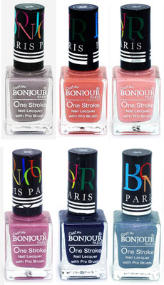 

Bonjour Paris Candy Color Long Lasting Nail paint For Teen Girls Women Nail Polish set A 279 Light Gray-Nude-Nude-Light Purple-Blue-Sky Blue(Pack of 6)