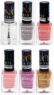 

Bonjour Paris Candy Color Long Lasting Nail paint For Teen Girls Women Nail Polish set A 266 Top coat-Light Gray-Nude-Nude-Light Purple-Golden(Pack of 6)