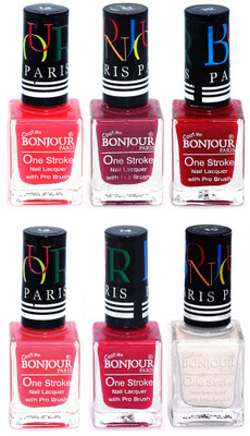 

Bonjour Paris Candy Color Long Lasting Nail paint For Teen Girls Women Nail Polish set A 143 Pink-Mauve-Red-Light Pink-Pink-White(Pack of 6)