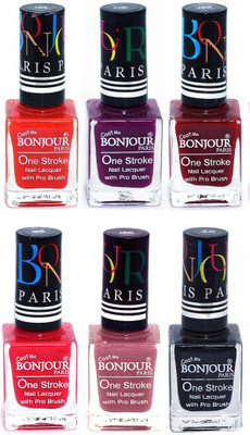 

Bonjour Paris Candy Color Long Lasting Nail paint For Teen Girls Women Nail Polish set A 07 Red-Plum-Dark Red-Pink-Mauve-Black(Pack of 6)