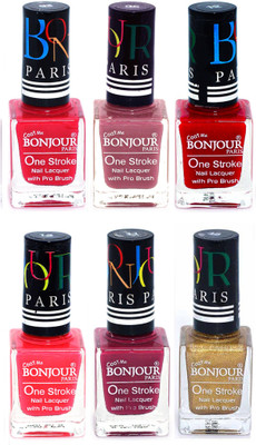 

Bonjour Paris Candy Color Long Lasting Nail paint For Teen Girls Women Nail Polish set A 93 Pink-Mauve-Red-Pink-Mauve-Golden(Pack of 6)