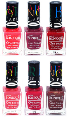 

Bonjour Paris Candy Color Long Lasting Nail paint For Teen Girls Women Nail Polish set A 152 Pink-Mauve-Red-Light Pink-Pink-Coffee(Pack of 6)