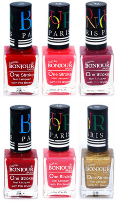

Bonjour Paris Candy Color Long Lasting Nail paint For Teen Girls Women Nail Polish set A 136 Red-Pink-Mauve-Red-Light Pink-Golden(Pack of 6)