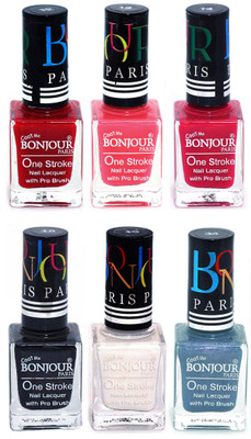 

Bonjour Paris Candy Color Long Lasting Nail paint For Teen Girls Women Nail Polish set A 192 Red-Light Pink-Pink-Black-White-Sky Blue(Pack of 6)