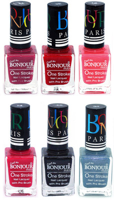 

Bonjour Paris Candy Color Long Lasting Nail paint For Teen Girls Women Nail Polish set A 174 Mauve-Red-Light Pink-Pink-Black-Sky Blue(Pack of 6)