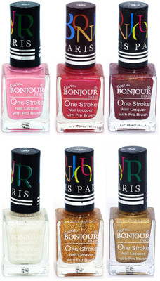 

Bonjour Paris Candy Color Long Lasting Nail paint For Teen Girls Women Nail Polish set A 325 Babby Pink-Maroon-Coffee-White-Golden-Golden(Pack of 6)