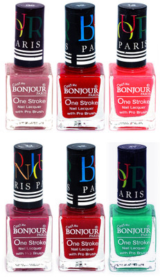 

Bonjour Paris Candy Color Long Lasting Nail paint For Teen Girls Women Nail Polish set A 116 Mauve-Red-Pink-Mauve-Red-Green(Pack of 6)