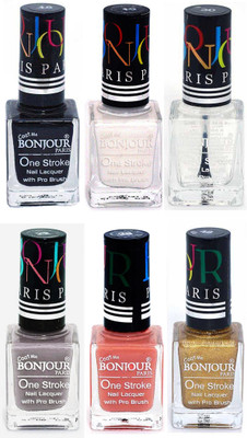 

Bonjour Paris Candy Color Long Lasting Nail paint For Teen Girls Women Nail Polish set A 241 Black-White-Top coat-Light Gray-Nude-Golden(Pack of 6)