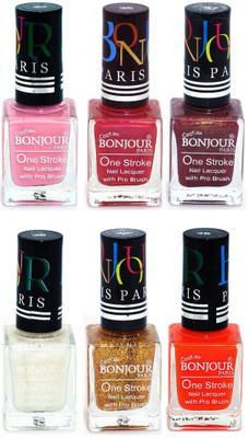 

Bonjour Paris Candy Color Long Lasting Nail paint For Teen Girls Women Nail Polish set A 328 Babby Pink-Maroon-Coffee-White-Golden-Neon Orange(Pack of 6)