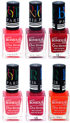 

Bonjour Paris Candy Color Long Lasting Nail paint For Teen Girls Women Nail Polish set A 159 Pink-Mauve-Red-Light Pink-Pink-Neon Orange(Pack of 6)