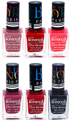 

Bonjour Paris Candy Color Long Lasting Nail paint For Teen Girls Women Nail Polish set A 101 Mauve-Red-Pink-Mauve-Red-Black(Pack of 6)